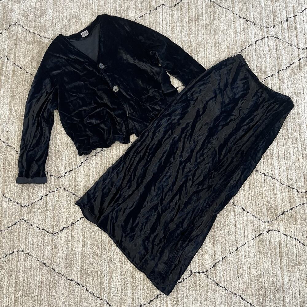 80’s CP Shades Crushed Velvet Matching Set Cardigan Wrap Skirt Sz Medium